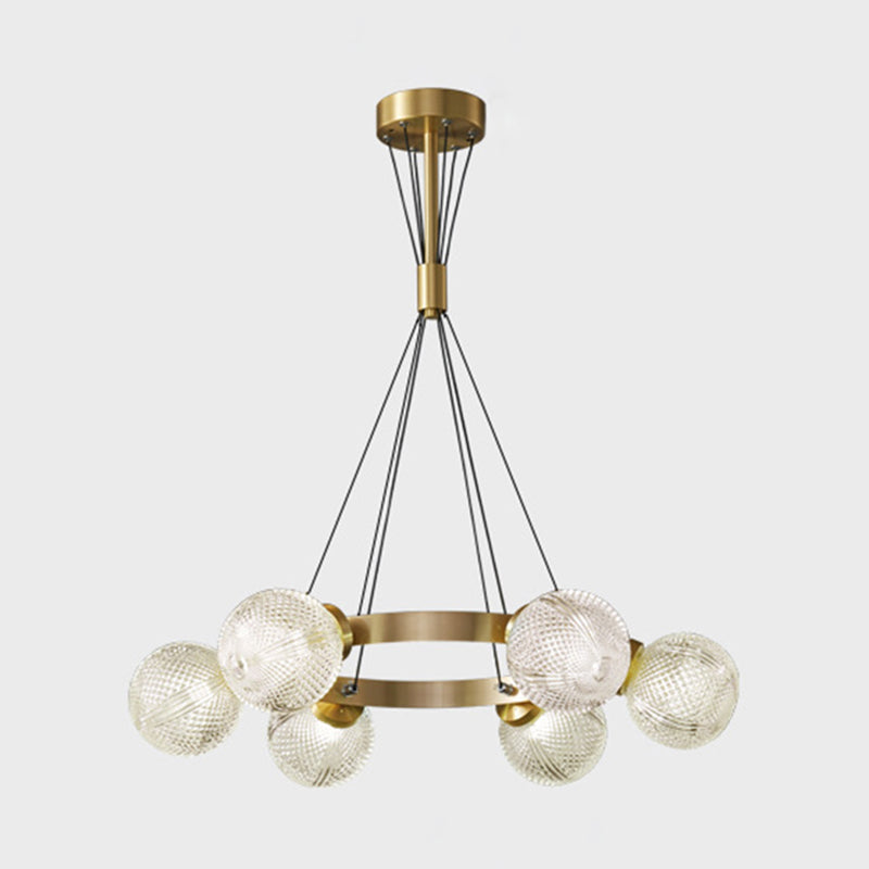 Lattice Glass Ball Chandelier Postmodern Style Brass Ceiling Light for Living Room