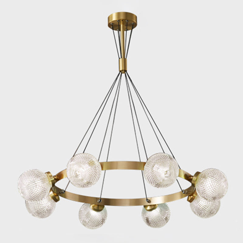 Lattice Glass Ball Chandelier Postmodern Style Brass Ceiling Light for Living Room
