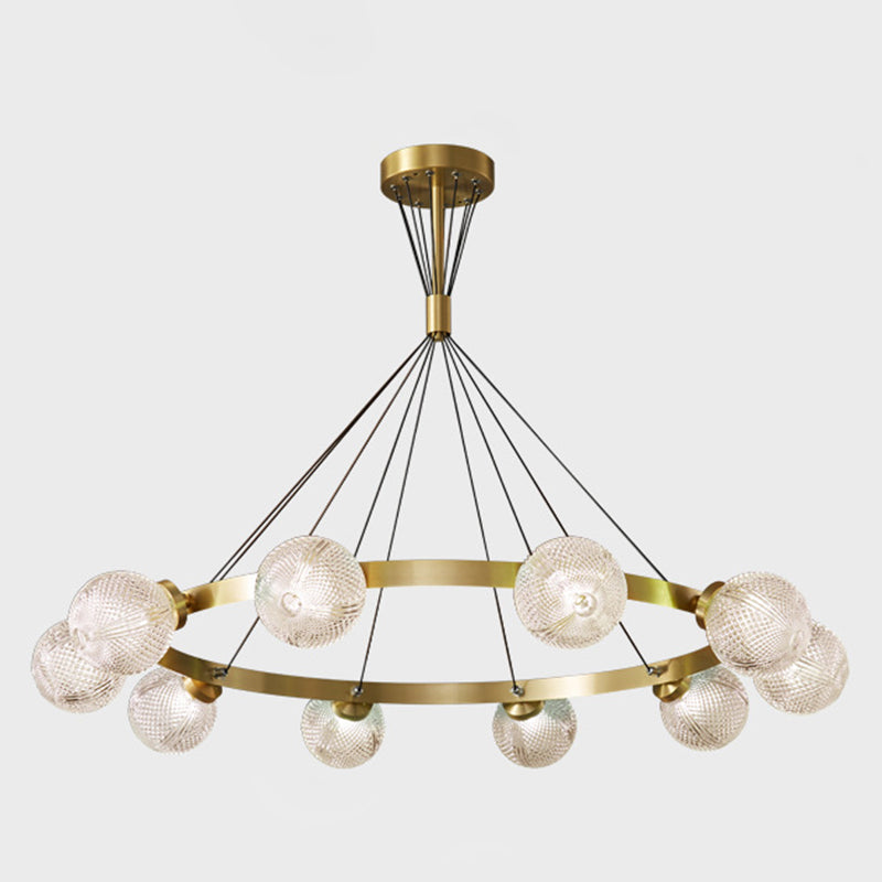 Lattice Glass Ball Chandelier Postmodern Style Brass Ceiling Light for Living Room