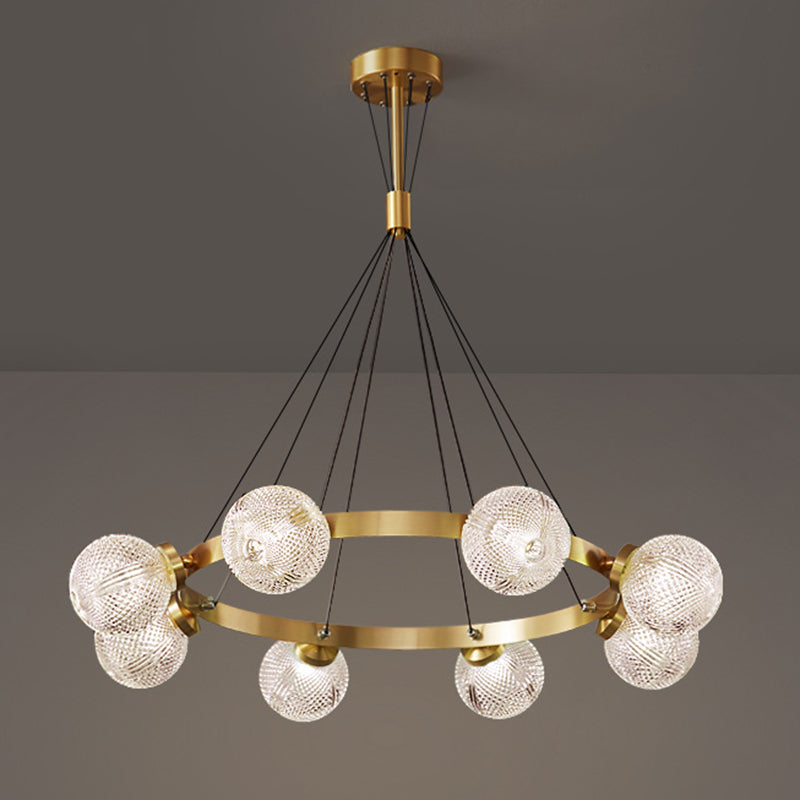 Lattice Glass Ball Chandelier Postmodern Style Brass Ceiling Light for Living Room