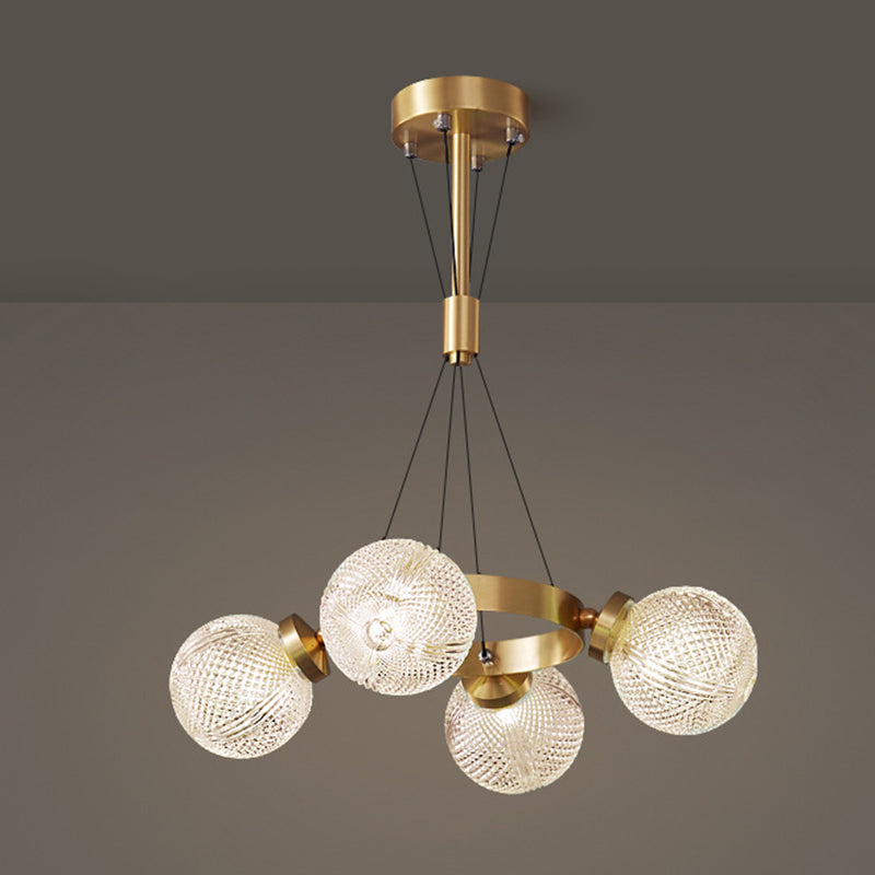 Lattice Glass Ball Chandelier Postmodern Style Brass Ceiling Light for Living Room