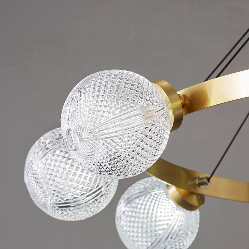 Lattice Glass Ball Chandelier Postmodern Style Brass Ceiling Light for Living Room