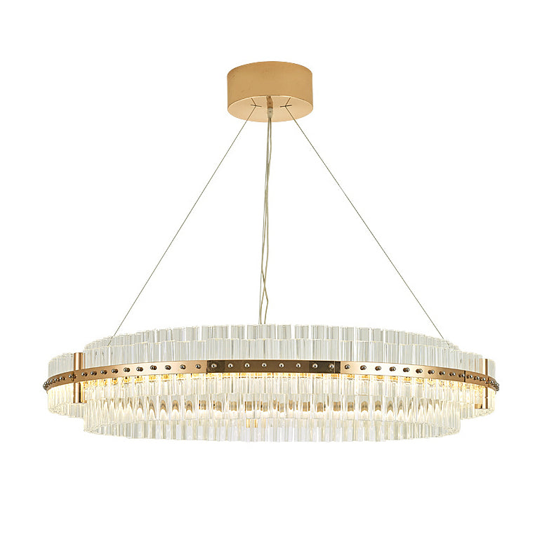 Gold Plated Round Chandelier Lamp Minimalist Crystal LED Hanging Light with Riveted Detail