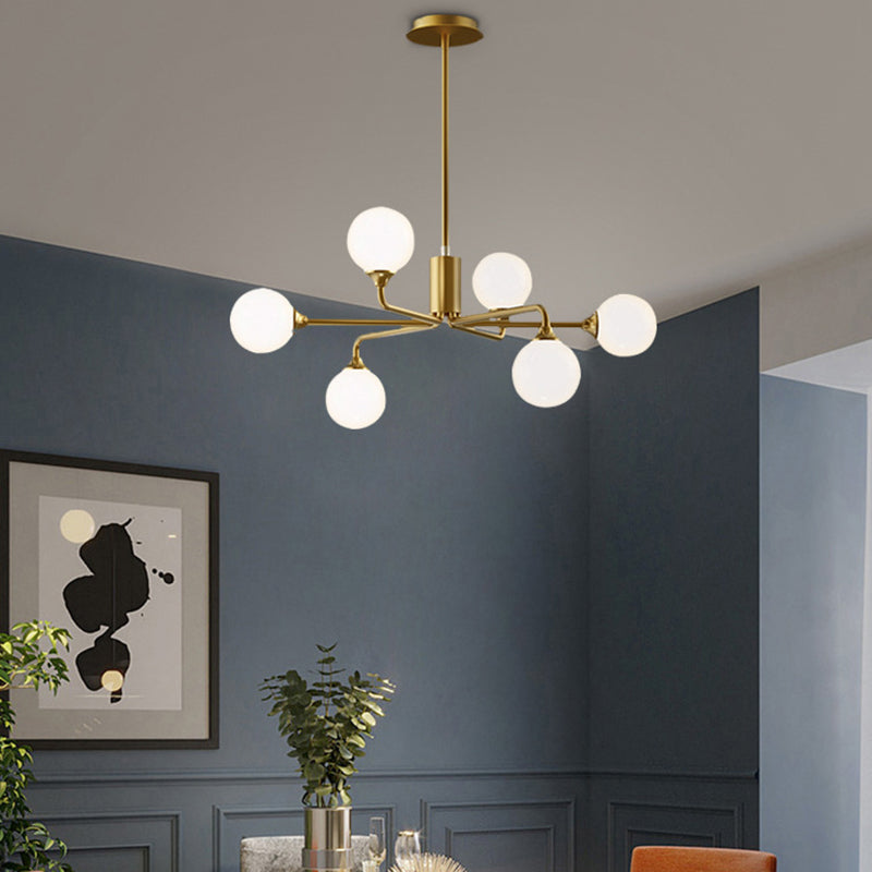 Modern Minimalist Chandelier Light Fixture Spherical White Glass Ceiling Chandelier for Living Room