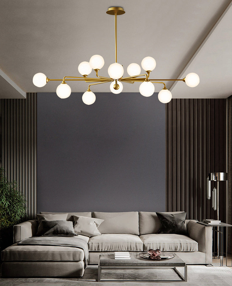 Moderne minimalistische Kronleuchterleuchte kugelförmige weiße Glasdecke Kronleuchter für Wohnzimmer