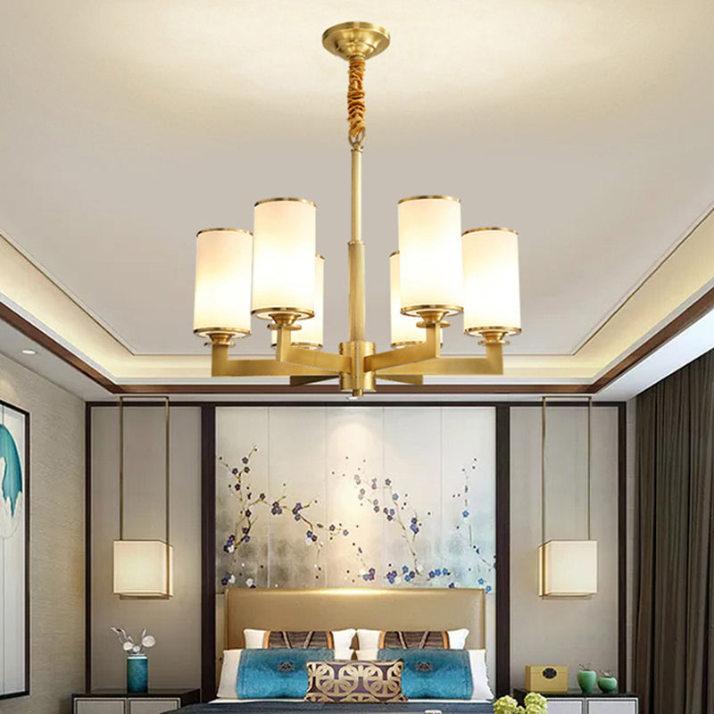 Post-Modern Metal Hanging Chandelier Light Cylindrical Glass Shade Ceiling Chandelier for Living Room