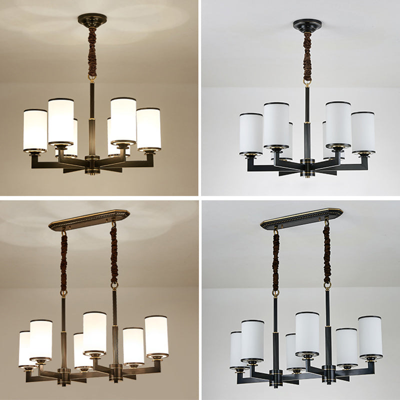 Post-Modern Metal Hanging Chandelier Light Cylindrical Glass Shade Ceiling Chandelier for Living Room