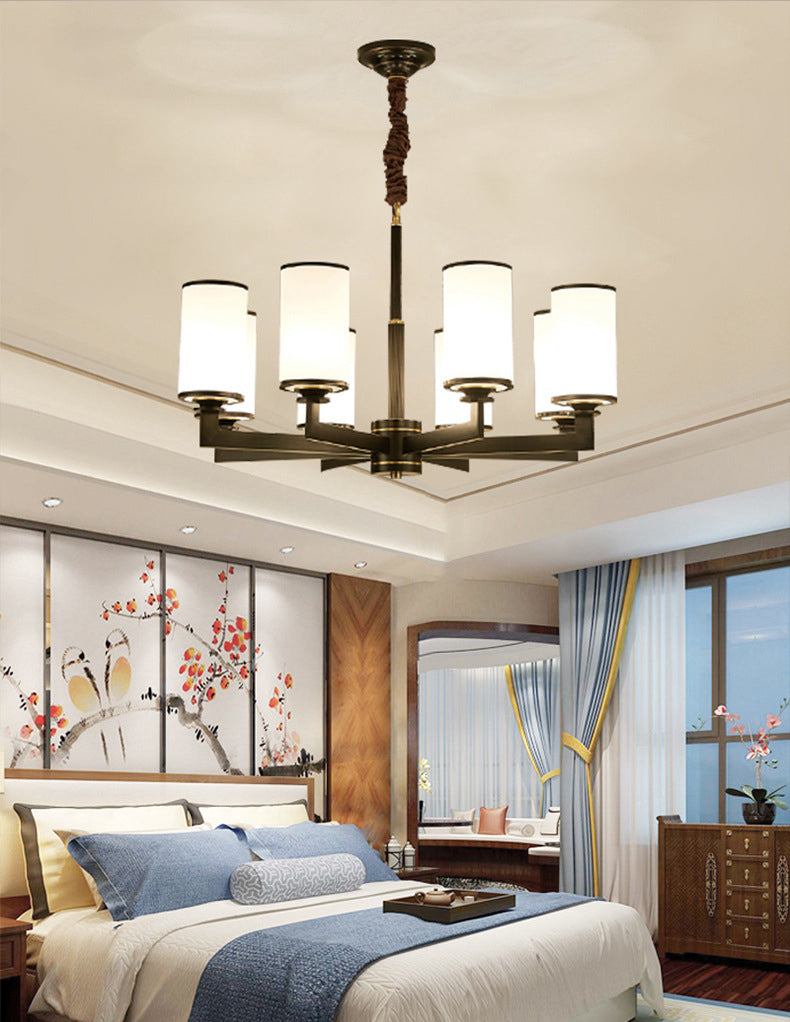 Post-Modern Metal Hanging Chandelier Light Cylindrical Glass Shade Ceiling Chandelier for Living Room