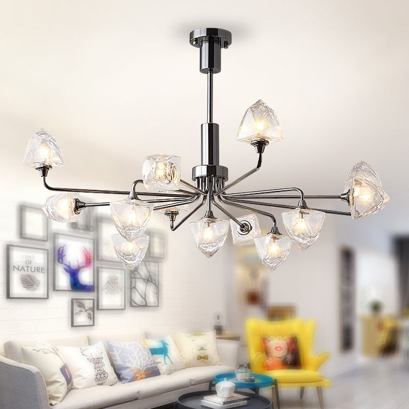 Modern Metal Hanging Chandelier Light Glass Shade Ceiling Chandelier in Sliver for Living Room