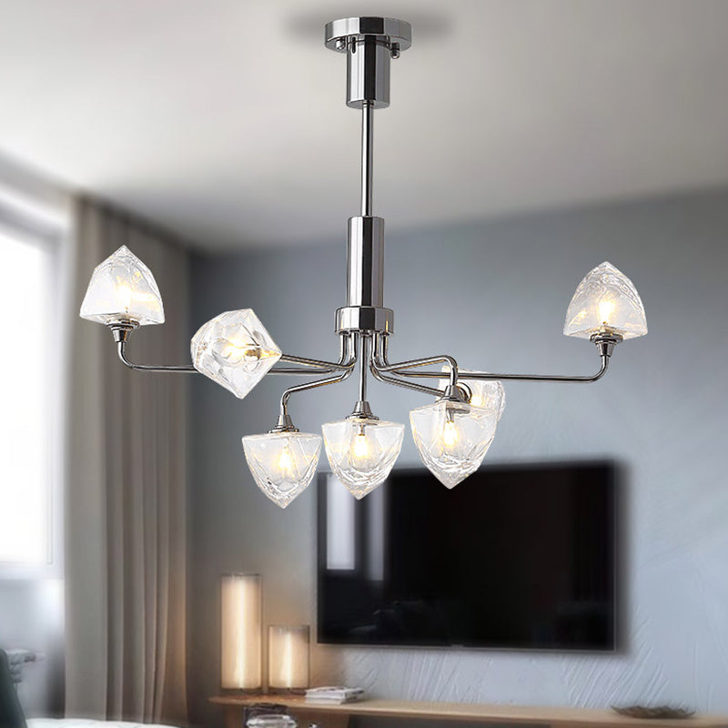 Modern Metal Hanging Chandelier Light Glass Shade Ceiling Chandelier in Sliver for Living Room