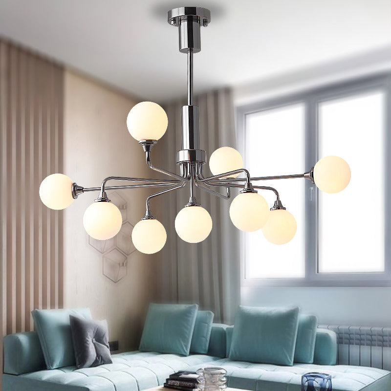 Modern Metal Hanging Chandelier Light Glass Shade Ceiling Chandelier in Sliver for Living Room
