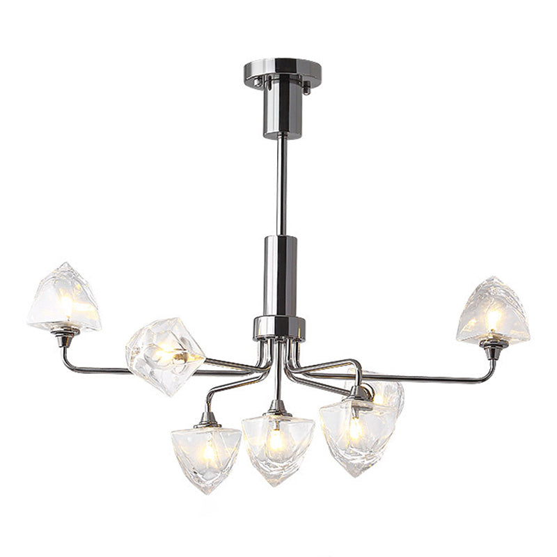 Modern Metal Hanging Chandelier Light Glass Shade Ceiling Chandelier in Sliver for Living Room