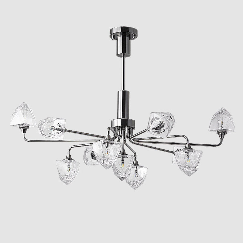 Modern Metal Hanging Chandelier Light Glass Shade Ceiling Chandelier in Sliver for Living Room