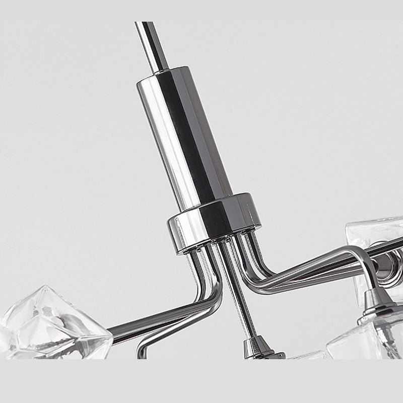 Modern Metal Hanging Chandelier Light Glass Shade Ceiling Chandelier in Sliver for Living Room