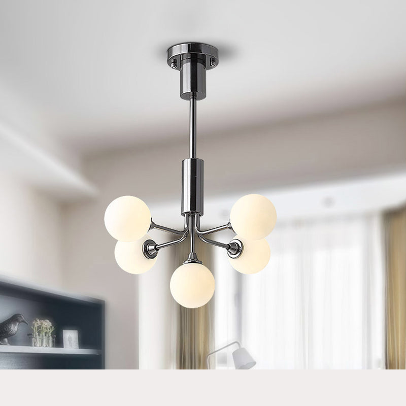 Modern Metal Hanging Chandelier Light Glass Shade Ceiling Chandelier in Sliver for Living Room