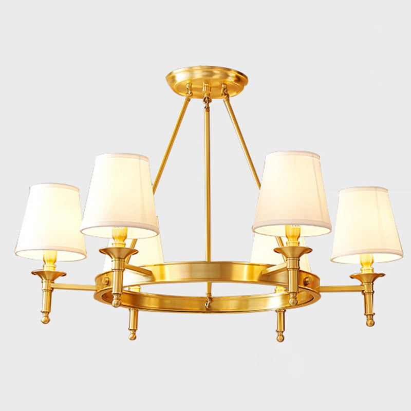 Post-Modern Circular Hanging Chandelier Light White Fabric Shade Ceiling Chandelier in Gold for Living Room