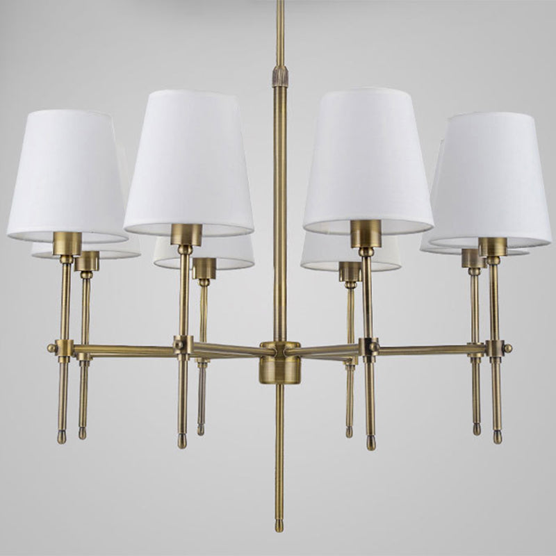 Gold Metal Radial Pendant Light Mid-Century Modern White Burlap Shade Bedroom Chandelier Lighting