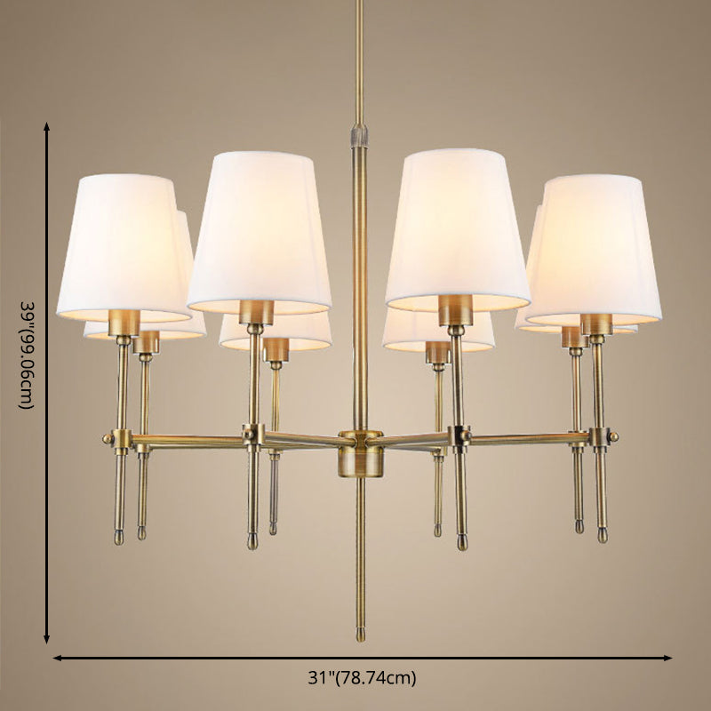 Gold Metal Radial Pendant Light Mid-Century Modern White Burlap Shade Bedroom Chandelier Lighting