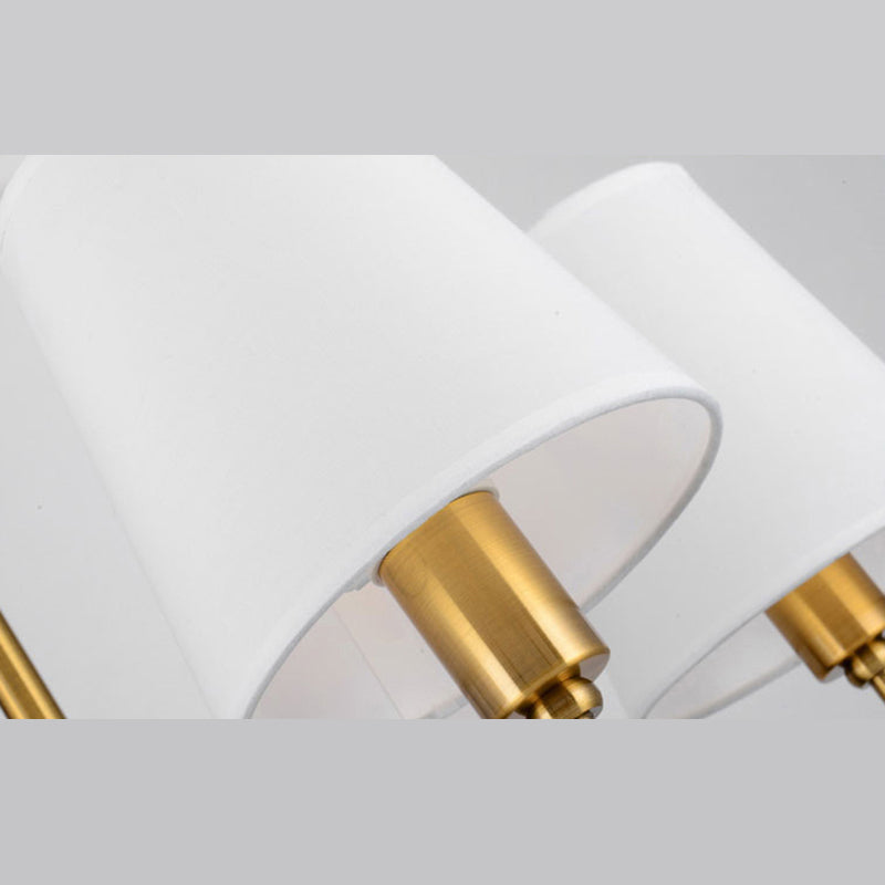 Gold Metal Radial Pendant Light Mid-Century Modern White Burlap Shade Bedroom Chandelier Lighting