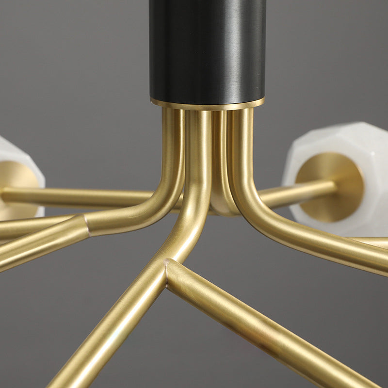 Post-Modern Metal Hanging Chandelier Light White Glass Shade Ceiling Chandelier in Gold for Living Room