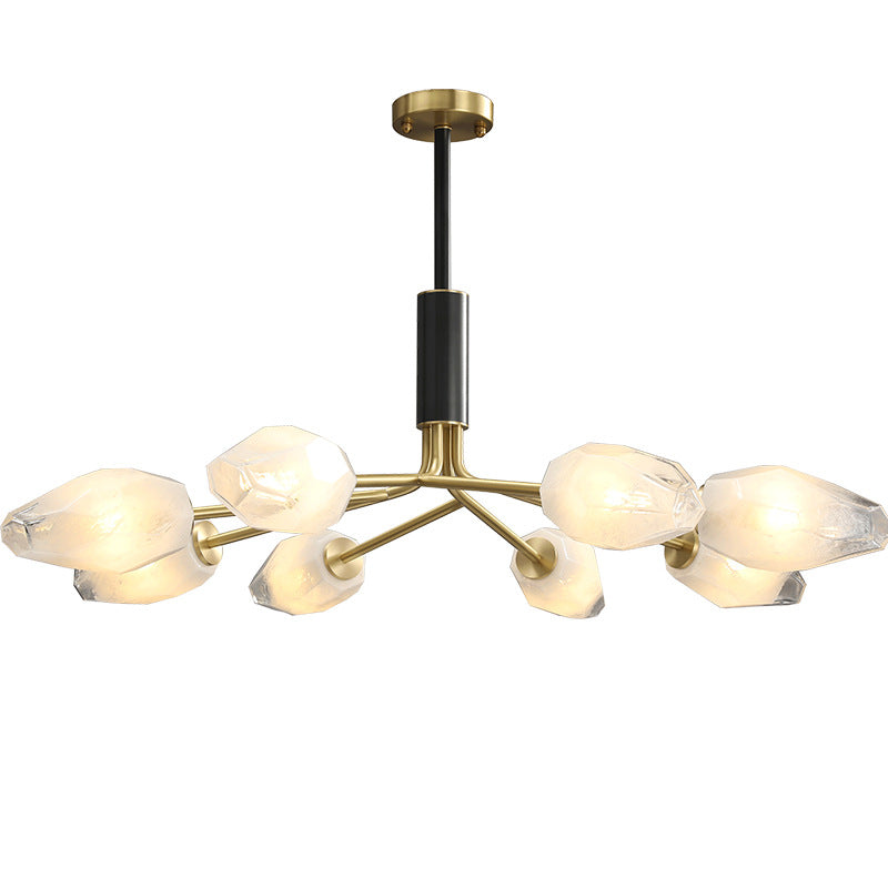 Post-Modern Metal Hanging Chandelier Light White Glass Shade Ceiling Chandelier in Gold for Living Room