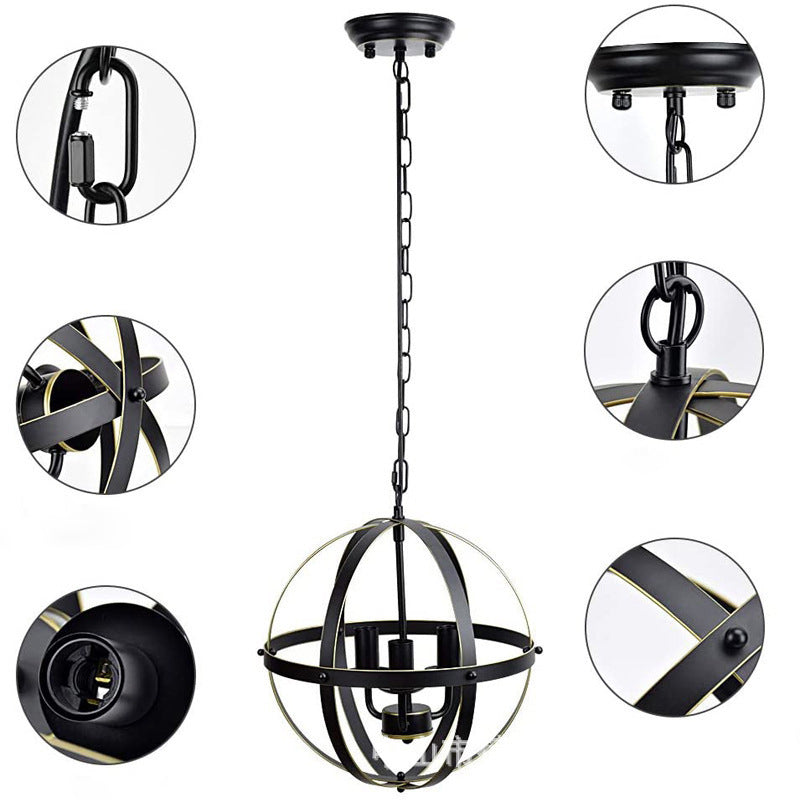 Iluminación colgante de metal de globo negro araña de comedor industrial lámpara colgante