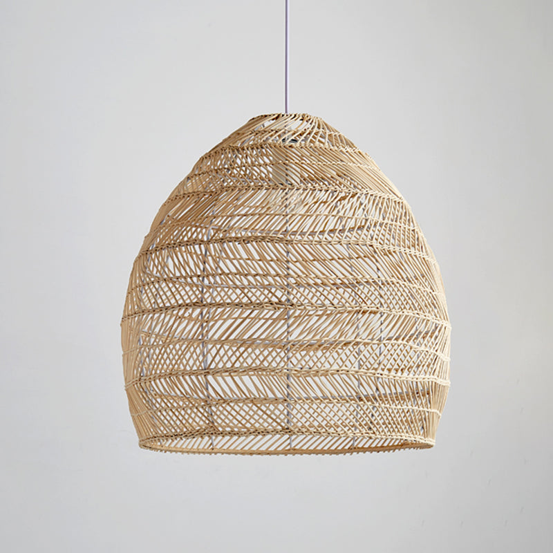 Chinese Pastoral Pendant Light Rattan 1 Head Hanging Light for Bedroom