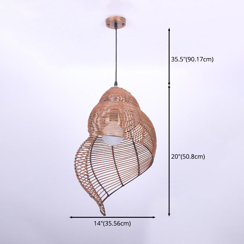 Stile asiatico in stile rattan lampadario conch a forma rotonda piena lampada da cucina appesa