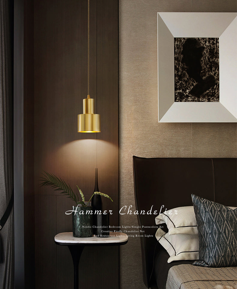 Postmodern Simplicity Brass Lamp Body Pendant Lamp Hanging Light for Bedroom