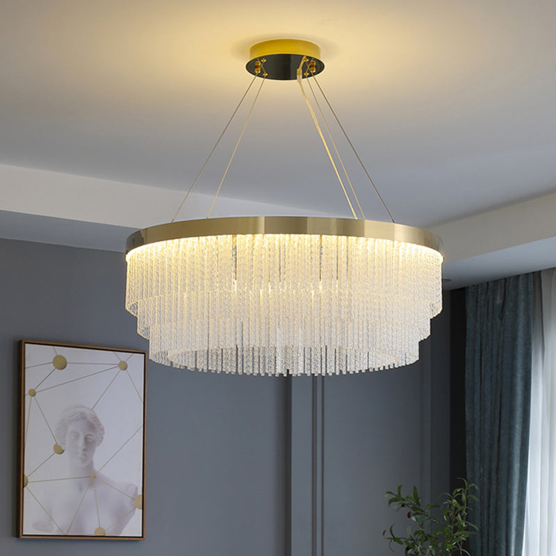 Prismatic Crystal Glass Tiered Chandelier Minimalist Gold LED Pendant Lighting Fixture