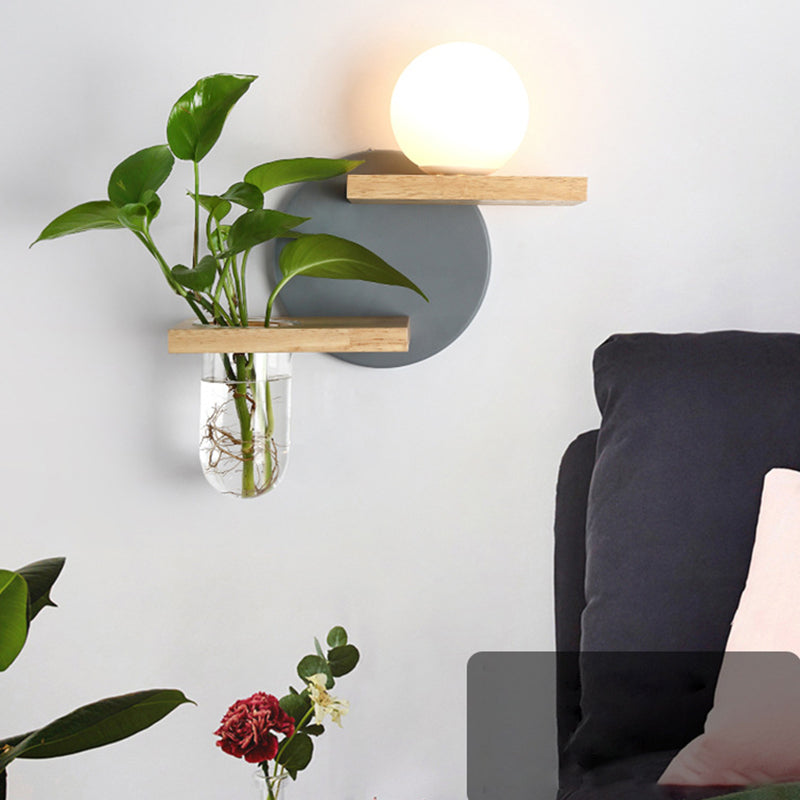 Modern Minimalism Creative Living Room Wall Light Beige Natural Wood 1 Light  Wall Sconce