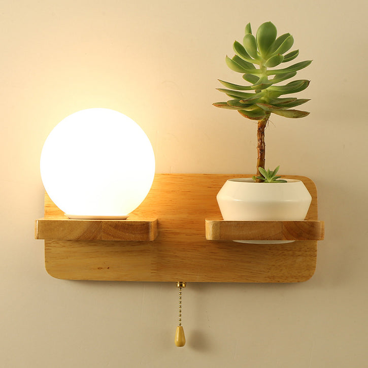 Modern Minimalism Creative Living Room Wall Light Beige Natural Wood 1 Light  Wall Sconce