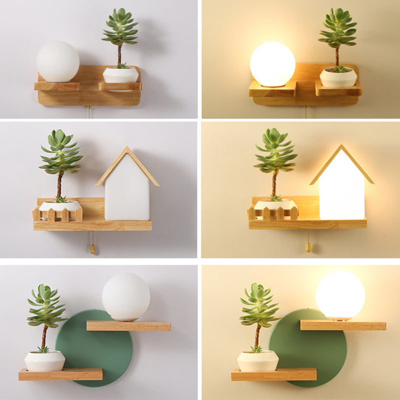 Modern Minimalism Creative Living Room Wall Light Beige Natural Wood 1 Light  Wall Sconce