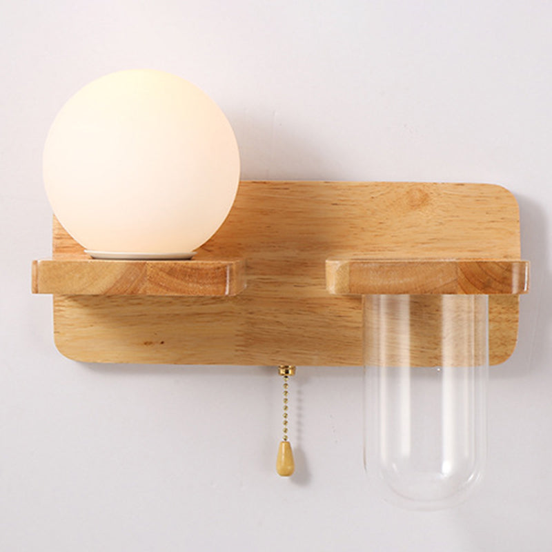 Modern Minimalism Creative Living Room Wall Light Beige Natural Wood 1 Light  Wall Sconce