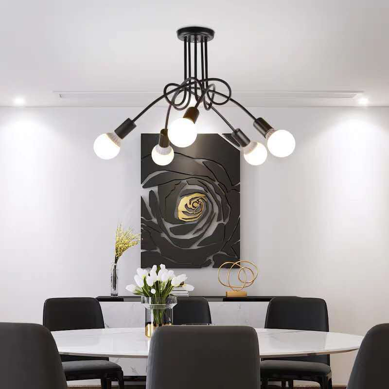 Sputnik Semi Flush Mount Light Fixture Industrial Metallic Ceiling Mount Chandelier for Bedroom