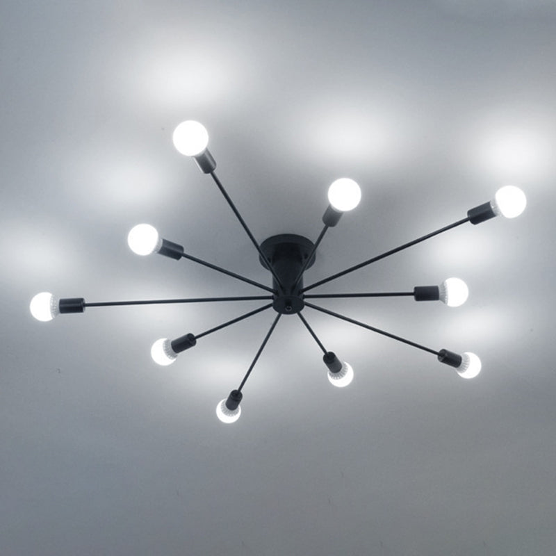 Industrial Exposed Bulb Semi Flush Mount Ceiling Fixture Metal Ceiling Lamp