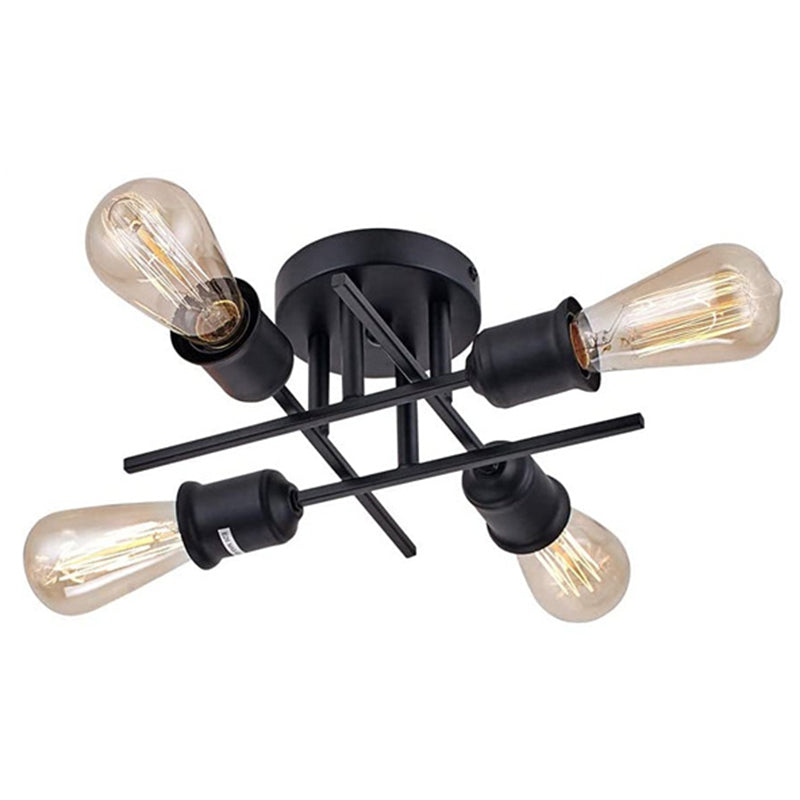 Industrial Vintage Radial Semi-Flush Mount Metal Ceiling Fixture in Black and Gold