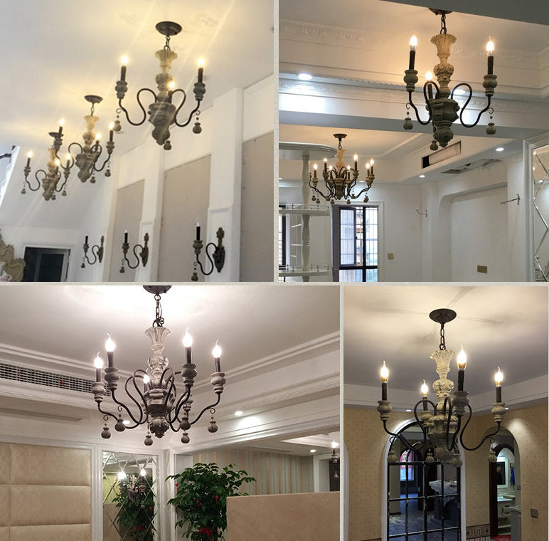 American Vintage Candelabra Resin Kroonluchter metaal Gooseneck arm Suspensie Verlichtingsarmatuur voor woonkamer