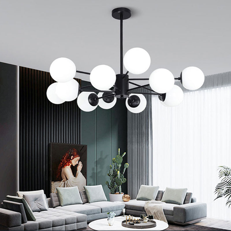 Minimalismo negro Candelera de vidrio Molecular Styling White Globe Shade Lámpara colgante para comedor