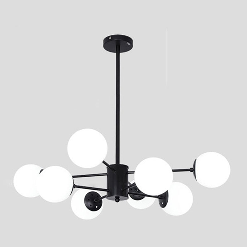 Minimalismo negro Candelera de vidrio Molecular Styling White Globe Shade Lámpara colgante para comedor