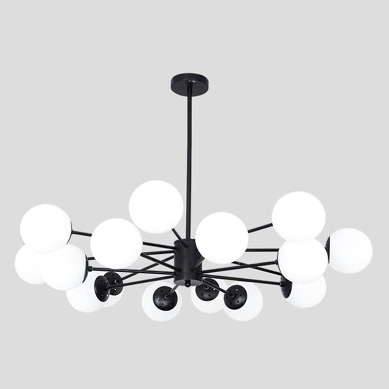 Minimalismo negro Candelera de vidrio Molecular Styling White Globe Shade Lámpara colgante para comedor