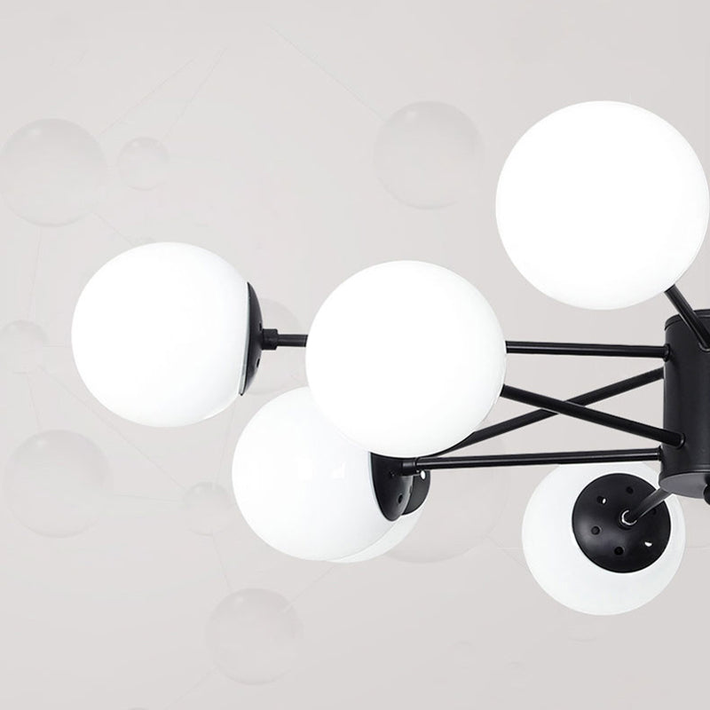 Minimalismo negro Candelera de vidrio Molecular Styling White Globe Shade Lámpara colgante para comedor