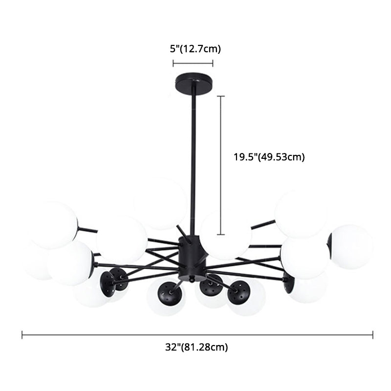 Minimalismo negro Candelera de vidrio Molecular Styling White Globe Shade Lámpara colgante para comedor