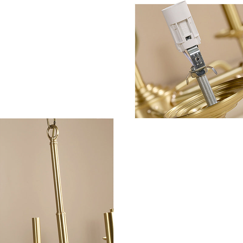 Luz colgante de brazo colgante de metal de estilo de mediados de siglo cono de tela blanca de la araña del dormitorio de tela blanca en oro