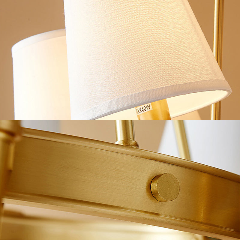 Postmoderne wagenwiel hangende kroonluchter licht wit linnen schaduw plafond kroonluchter in goud voor eettafel