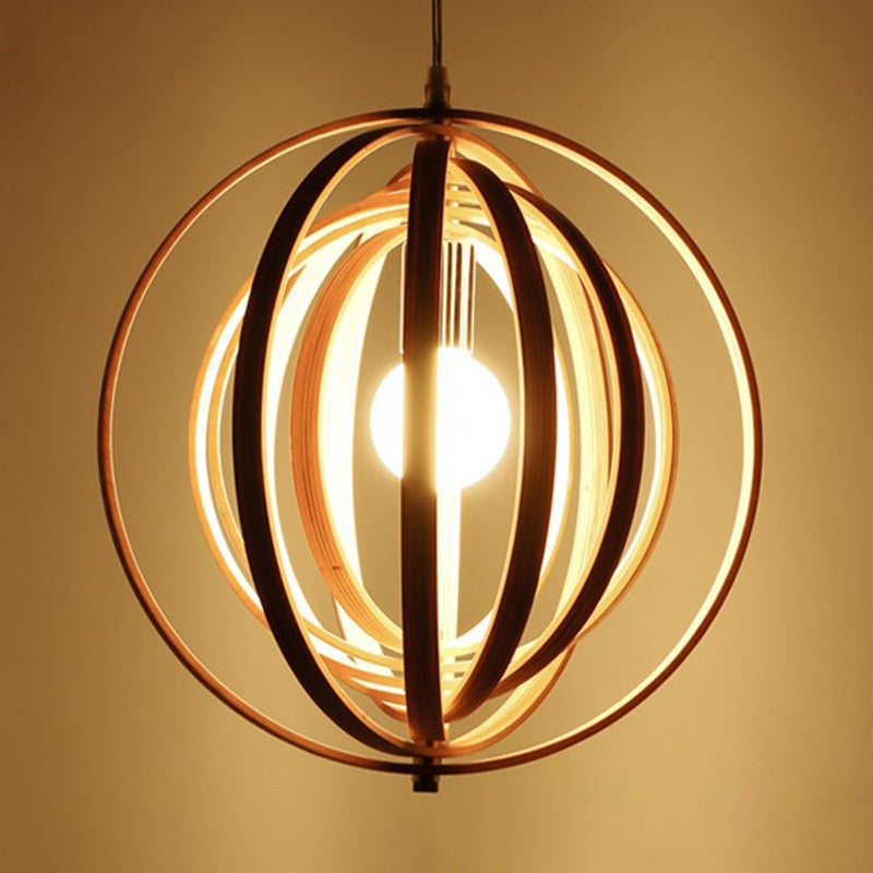 Novedad en forma de anillo giratorio novedad lámpara de colgante de beige de bulbo de madera simple de madera