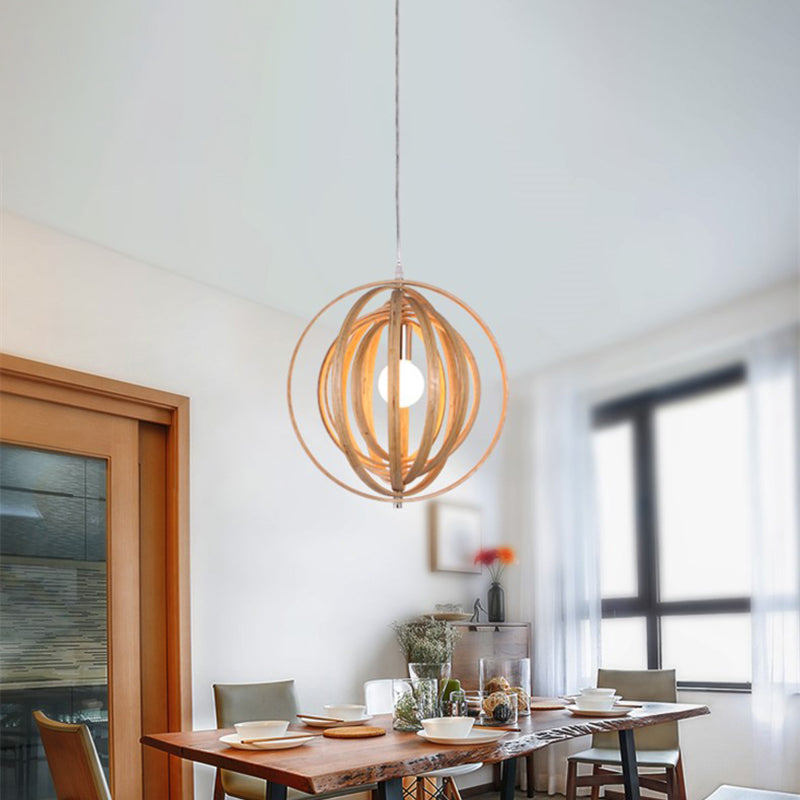 Revolverende ringvormige hanger nieuwigheid eenvoudige houten single-bulb beige hangende lamp