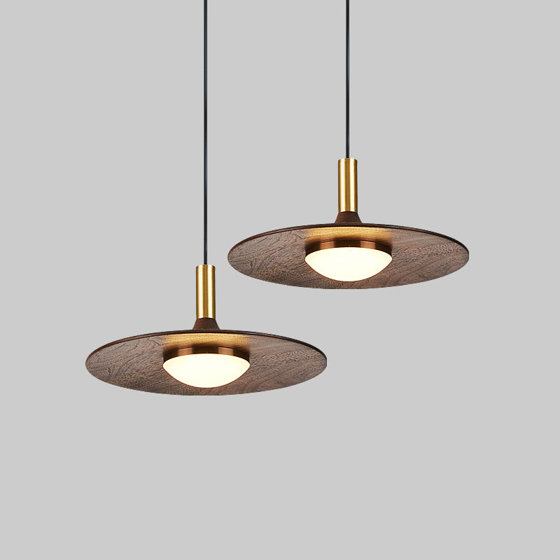 Wide Flared Walnut Wood Suspension Lamp Minimalist Dark Brown LED Pendant Lighting Fixture