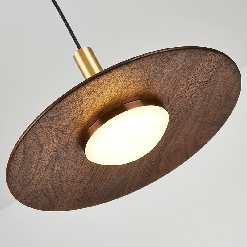 Wide Flared Walnut Wood Suspension Lamp Minimalist Dark Brown LED Pendant Lighting Fixture