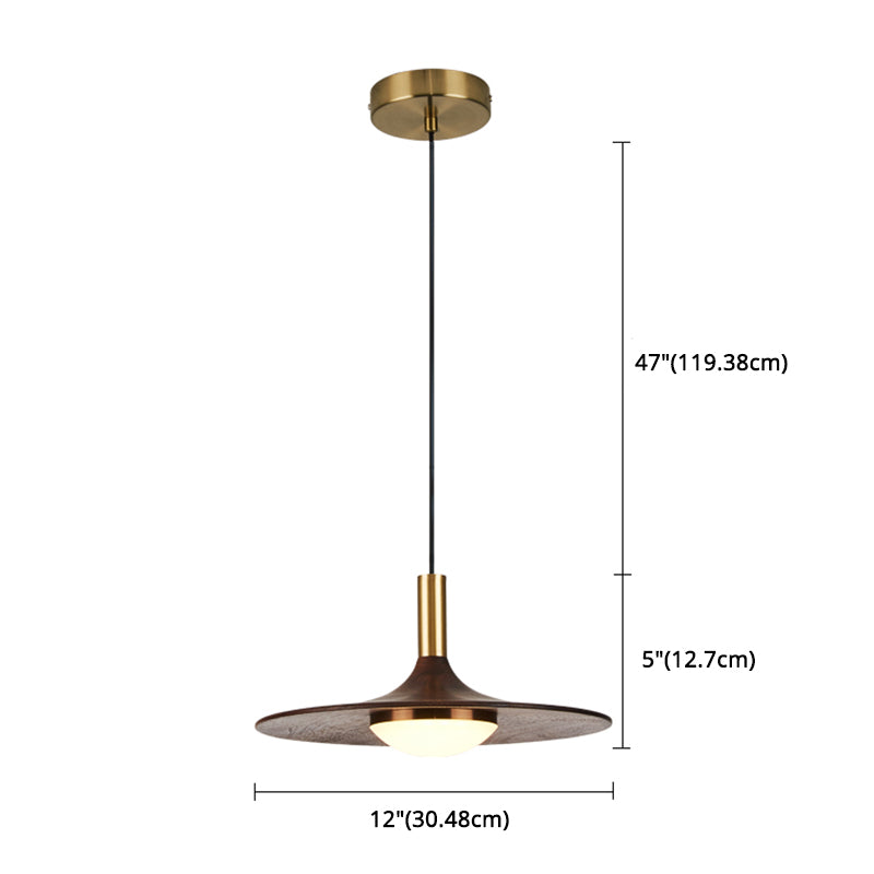 Wide Flared Walnut Wood Suspension Lamp Minimalist Dark Brown LED Pendant Lighting Fixture